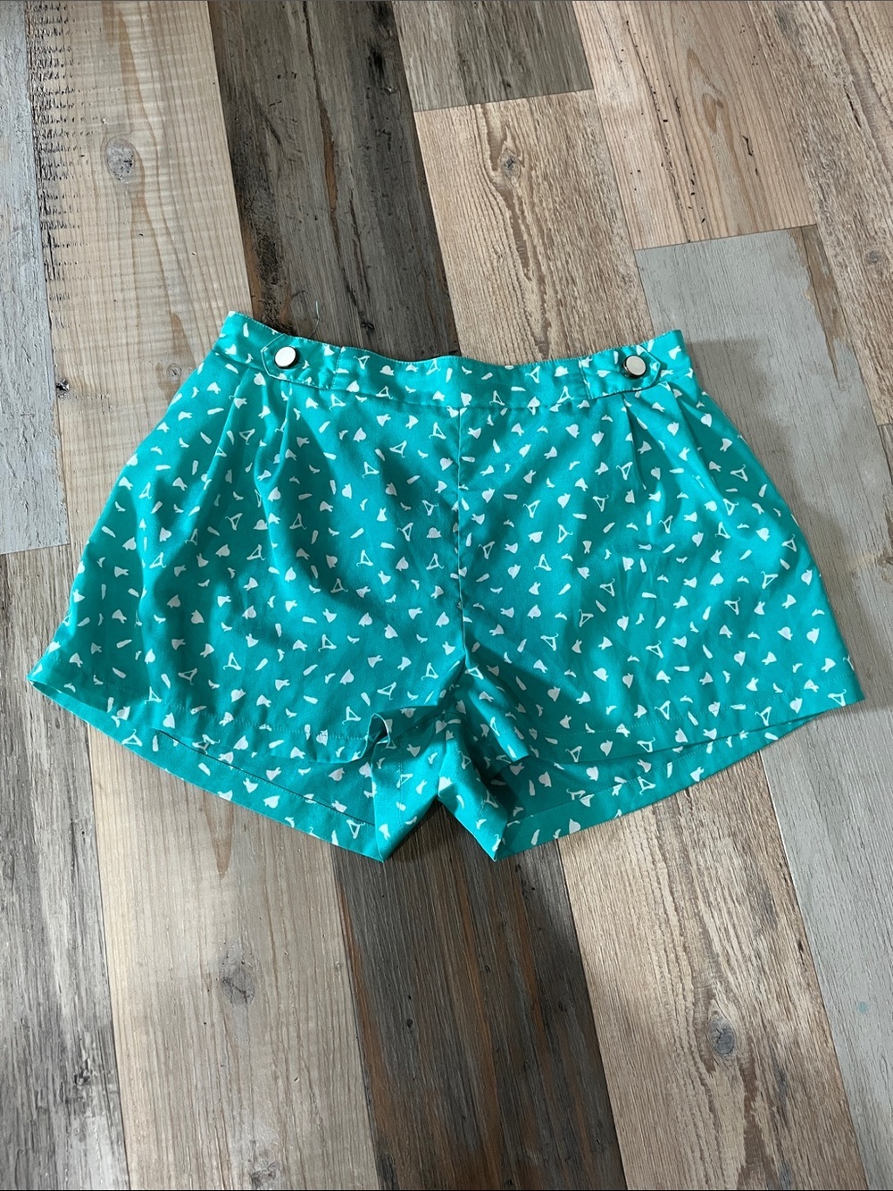 Flying Tomato Teal Triangle Print High-Waist Shorts Lightweight Sz S Chic